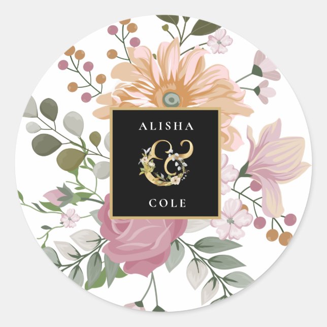 Sticker Rond Fleurs d'été sur Mariage blanc (Devant)