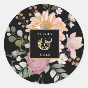 Sticker Rond Fleurs d'été sur Mariage noir
