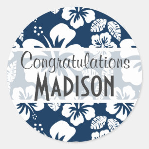 Sticker Rond Fleurs d'Hibiscus Tropical Bleu foncé de minuit