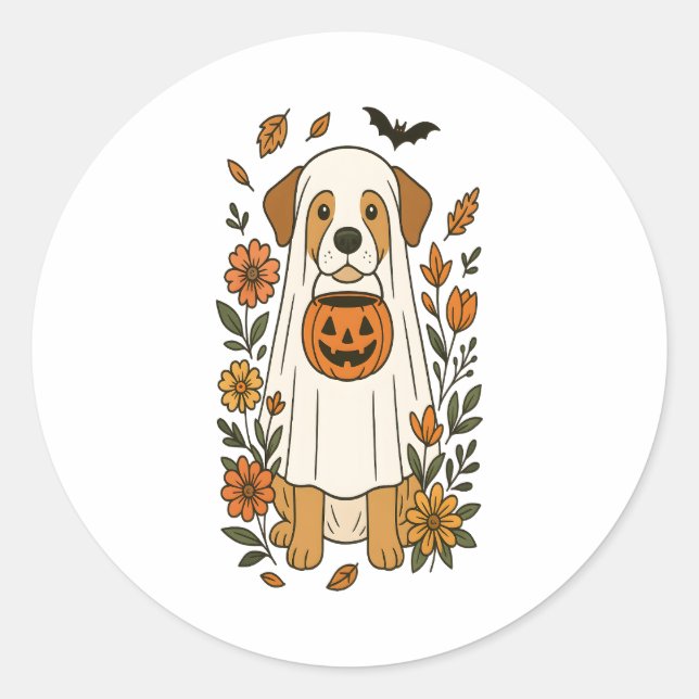 Sticker Rond Fleurs d'hiver du Labrador d'Halloween (Devant)