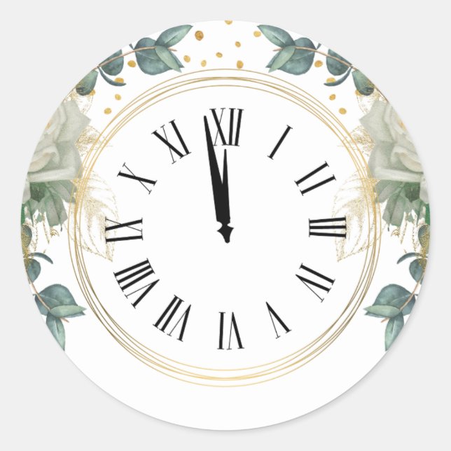 Sticker Rond Fleurs d'horloge du Nouvel An (Devant)