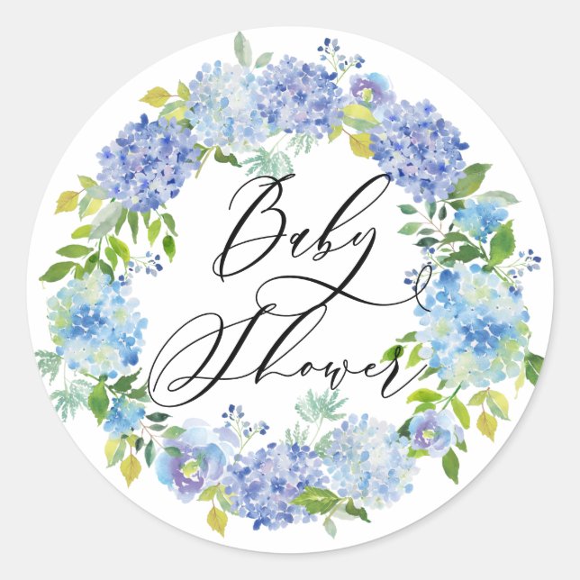 Sticker Rond Fleurs d'Hydrangée Bleue Baby shower de couronne (Devant)