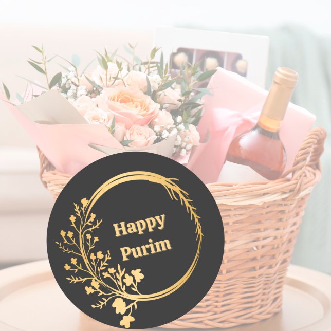 Sticker Rond Fleurs d'or Classy Joyeux Purim (Créateur téléchargé)
