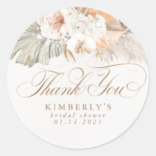 Sticker Rond Fleurs Douces au Pastel Herbe de Pampas Merci