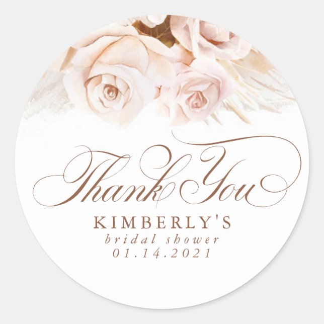 Sticker Rond Fleurs douces pastel Herbe de la Pampa Merci (Devant)