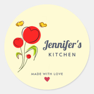 Sticker Rond Fleurs du Coeur Rouge mignonne Illustration Cuisin