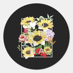 Sticker Rond Fleurs d'Ukraine Word Art - Fierté ukrainienne