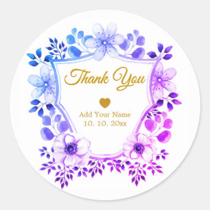 Sticker Rond Fleurs élégantes de peinture à l'eau bleue et viol