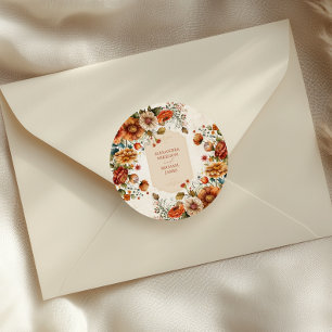 Sticker Rond Fleurs en terre cuite rouille Mariage de automne o