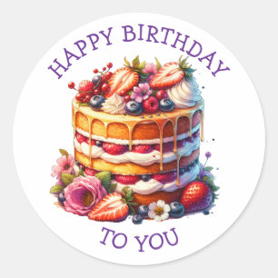 Sticker Rond Fleurs et baies de gâteau d'anniversaire Personnal