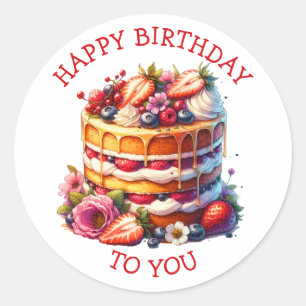 Sticker Rond Fleurs et baies de gâteau d'anniversaire Personnal