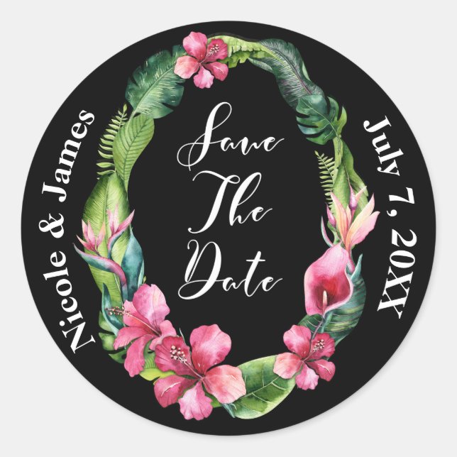Sticker Rond Fleurs et Feuilles de Jardin tropical Sauvez la da (Devant)