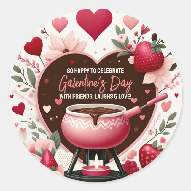 Sticker Rond Fleurs et fraises La fête des fondues de Galentine (Devant)