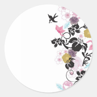 Sticker Rond Fleurs et oiseaux japonais