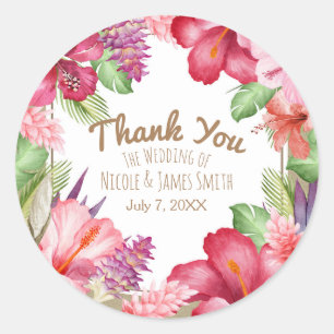 Sticker Rond Fleurs exotiques tropicales Élégantes florales haw