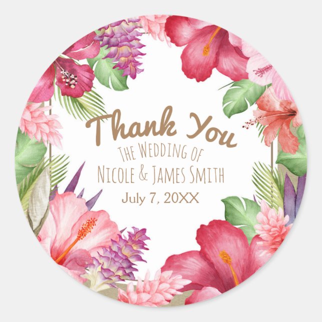 Sticker Rond Fleurs exotiques tropicales Élégantes florales haw (Devant)