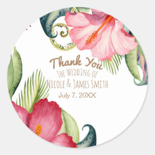 Sticker Rond Fleurs Exotiques Tropicales Floral Hawaïen Élégant