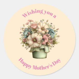 Sticker Rond Fleurs Fantaisistes dans un Pot de Fleurs pour la 