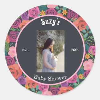 Sticker Rond Fleurs florales Botanique fille élégant baby showe