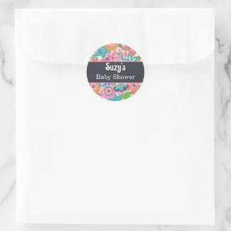 Sticker Rond Fleurs florales Botanique fille élégant baby showe