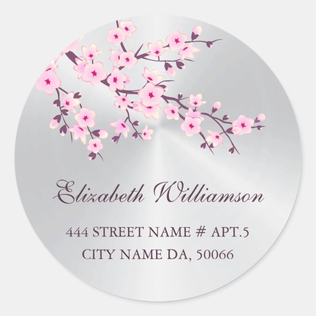 Sticker Rond Fleurs florales de cerisiers Argent rose (Devant)
