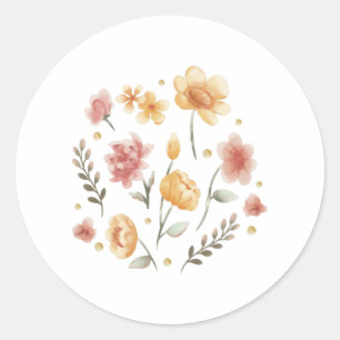 Sticker Rond Fleurs florales et aquarelle feuille