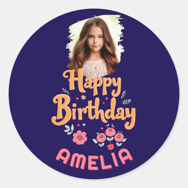 Sticker Rond Fleurs florales Joyeuse photo de manipulation d'an (Devant)