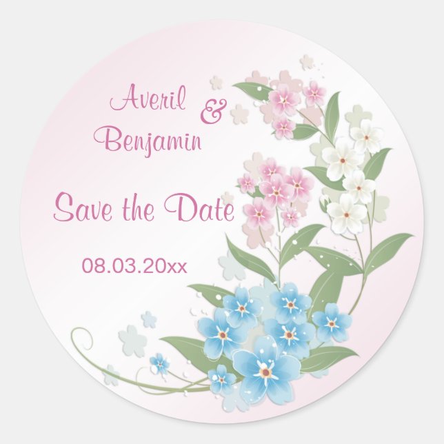 Sticker Rond Fleurs florales Mariage Enregistrer la date (Devant)