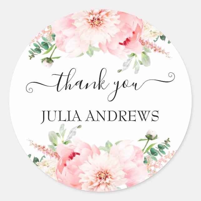 Sticker Rond Fleurs florales "Merci !" spécifiques au client, b (Devant)