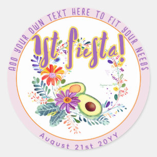 Sticker Rond Fleurs Folkart Pink Avocado FIESTA personnalisées