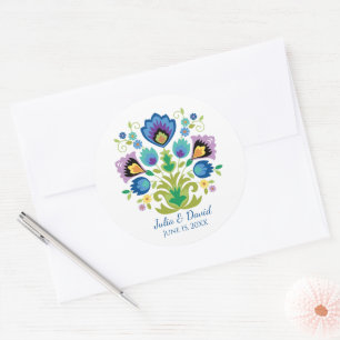 Sticker Rond Fleurs folkloriques polonaises Lavande bleue
