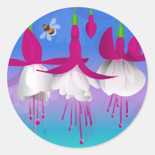 Sticker Rond Fleurs Fuchsia