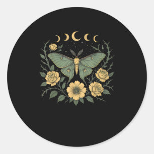 Sticker Rond Fleurs Goblincore Moth et Papillon Cottagecore