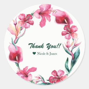 Sticker Rond Fleurs hawaïennes tropicales Mariage Luau Favor