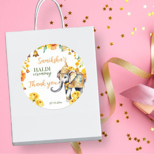 Sticker Rond Fleurs jaunes d'éléphants mariages haldi en Inde