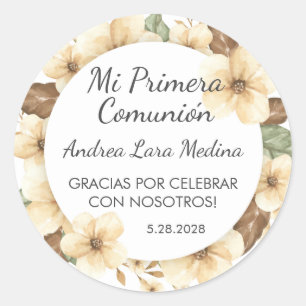 Sticker Rond Fleurs Jaunes mignonnes en première communion espa