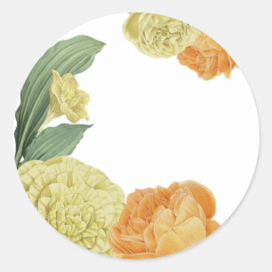 Sticker Rond fleurs jaunes oranges verdure
