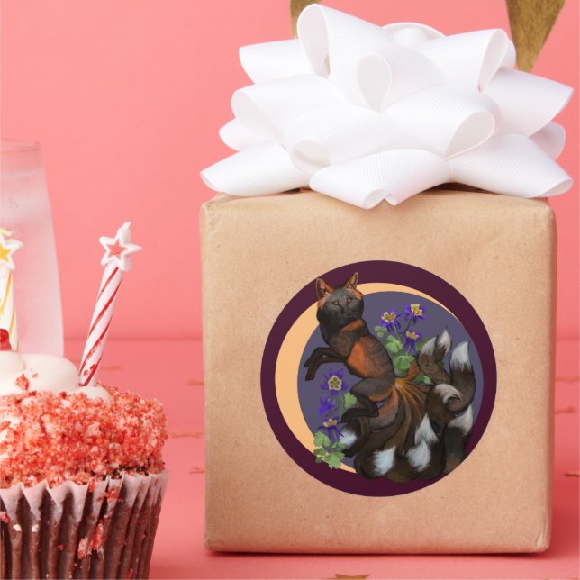 Sticker Rond Fleurs Kitsune et Columbine (Fête)