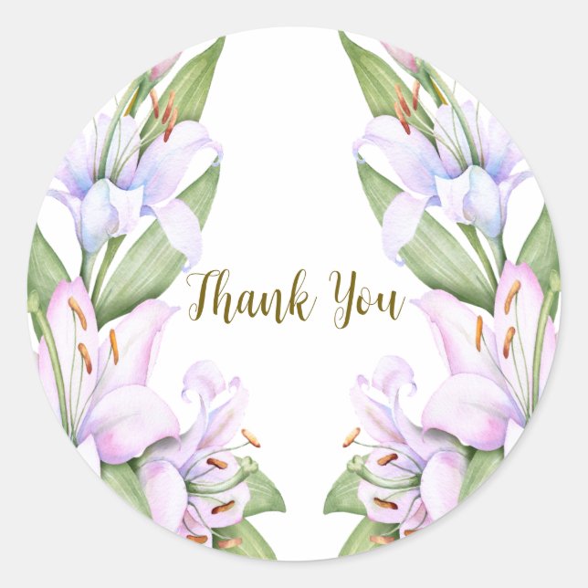 Sticker Rond Fleurs Lily rose de fête Cadre doré Belle (Devant)