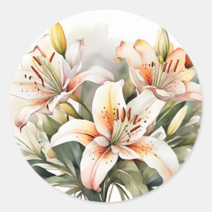 Sticker Rond Fleurs Lys Douces Sur Blanc