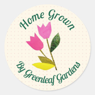 Sticker Rond Fleurs maison rétro mignonnes Tulipes de ferme