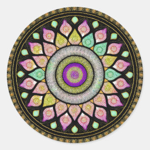 STICKER ROND FLEURS MANDALA ART POUR LA MÉDITATION SPIRITUELLE