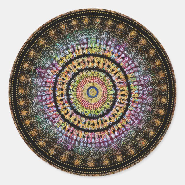 STICKER ROND FLEURS MANDALA ART POUR LA MÉDITATION SPIRITUELLE (Devant)