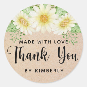 Sticker Rond Fleurs marguerites de Merci faites avec amour