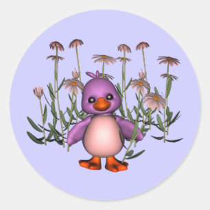 Sticker Rond Fleurs marguerites mignonnes aux oiseaux violets