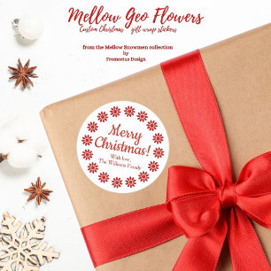 Sticker Rond Fleurs Mellow Geo - Noël personnalisé blanc rouge.