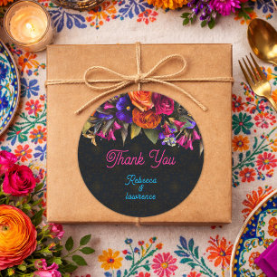 Sticker Rond Fleurs mexicaines élégantes mariage remerciements