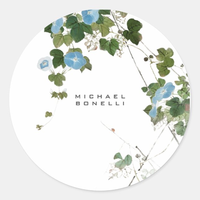 Sticker Rond Fleurs Moderne Nom Propre Professionnel (Devant)