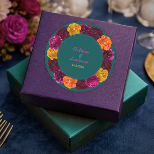 Sticker Rond Fleurs modernes rose vert jaune