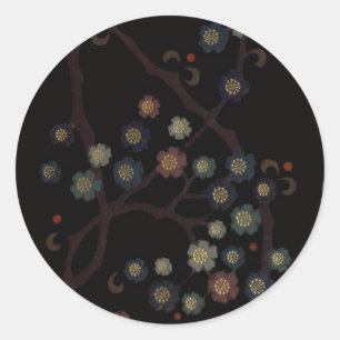 Sticker Rond Fleurs multicolores sur fond noir